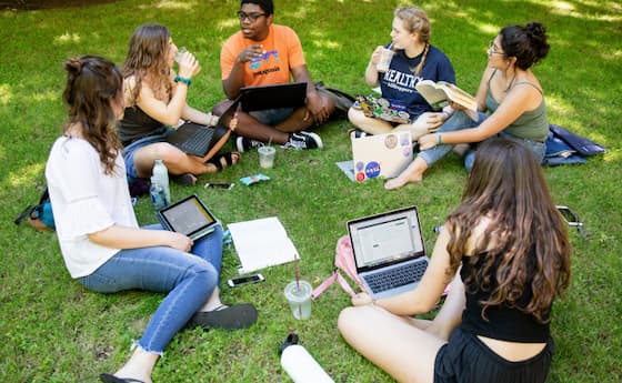 Students study outdoors at St. Edward's