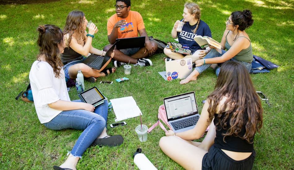Students study outdoors at St. Edward's