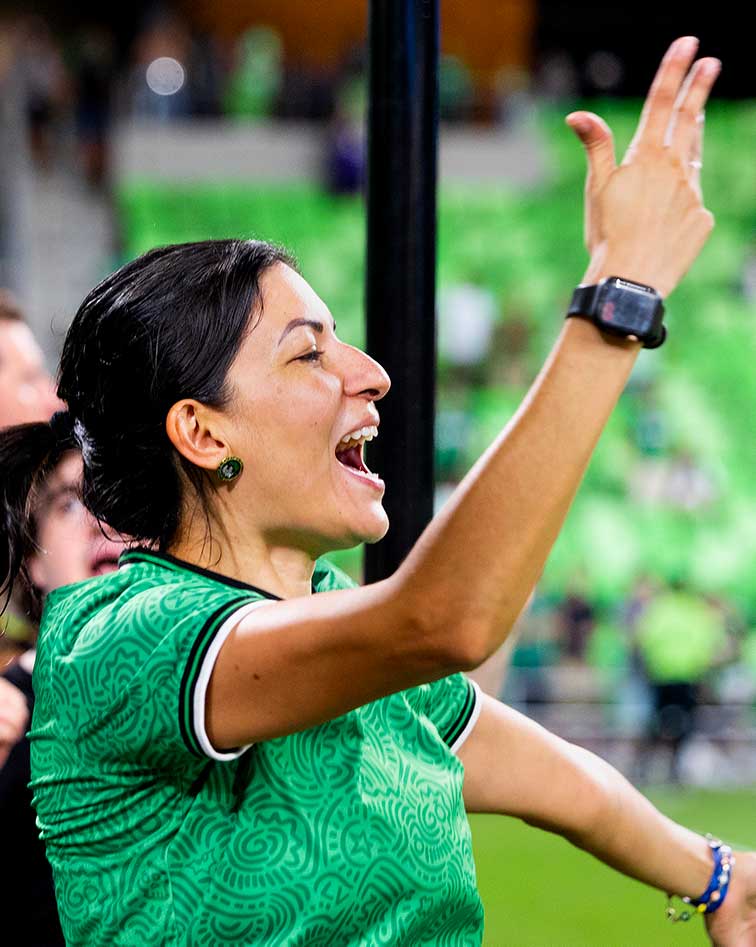 Dempsey cheering at Austin FC game