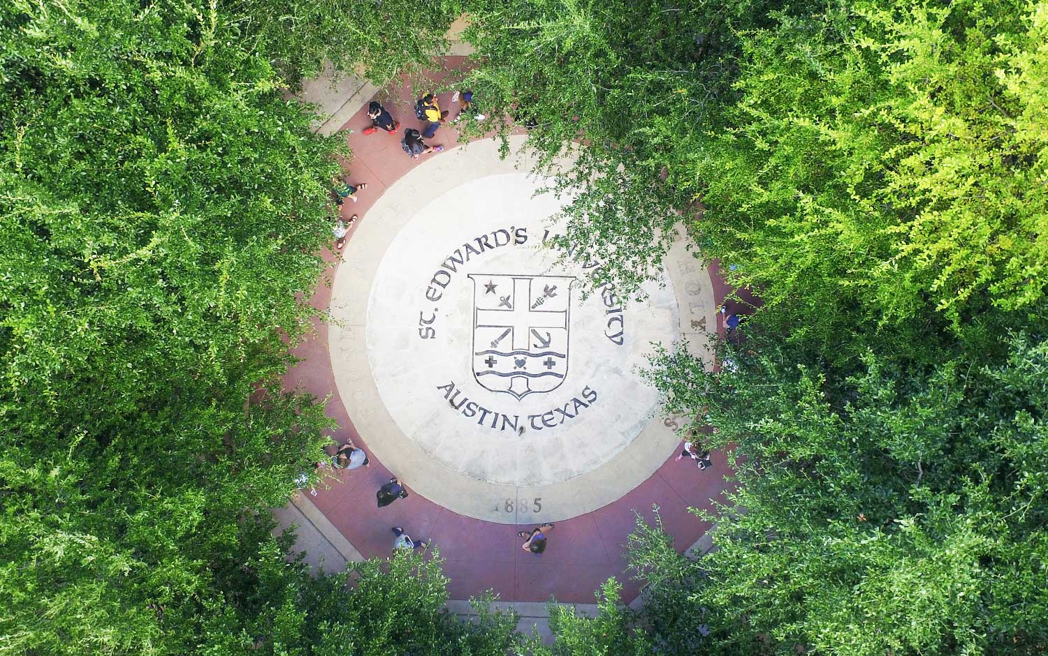 Aerial view of the university seal
