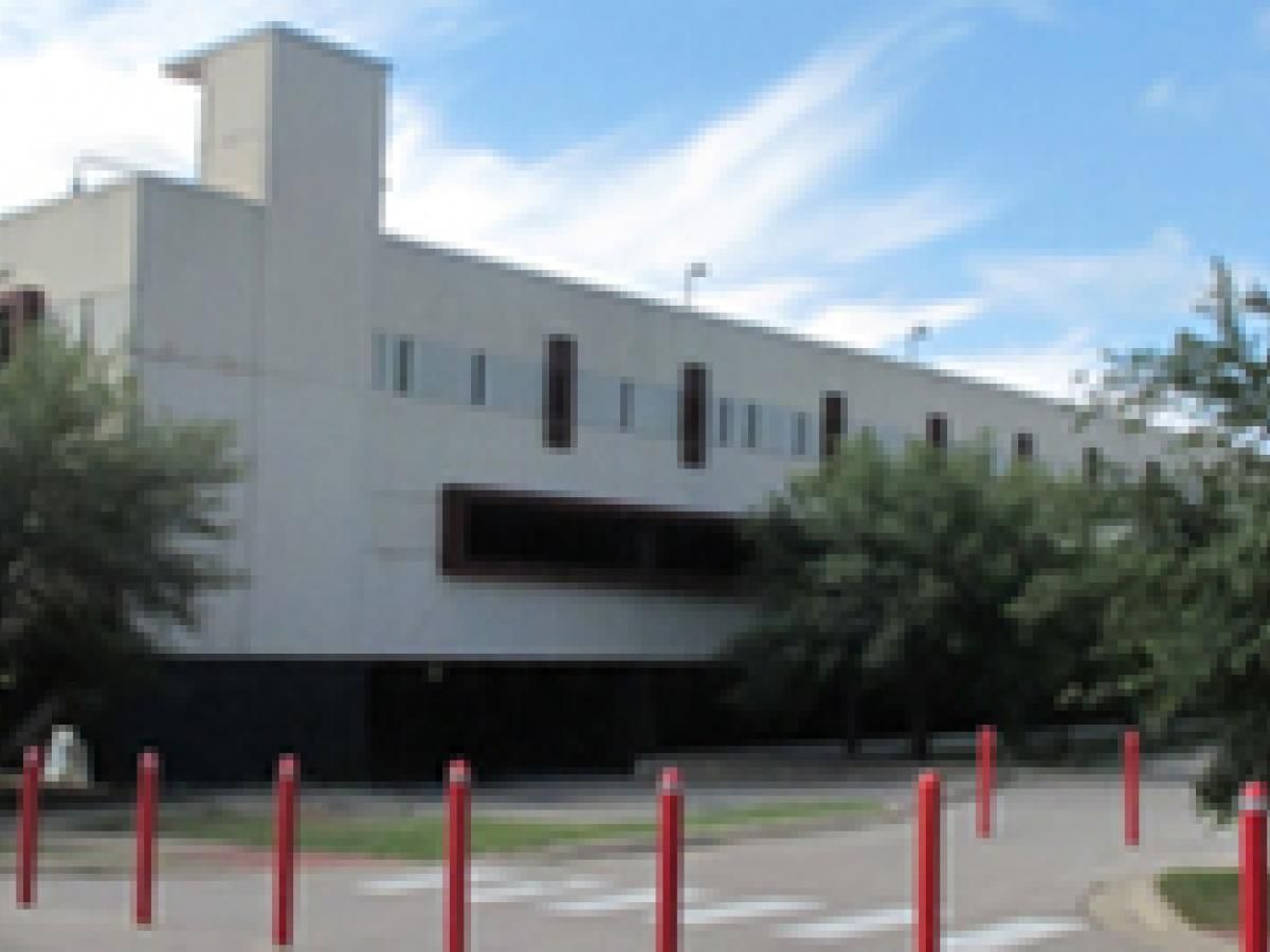 Side view of parking garage lot P.