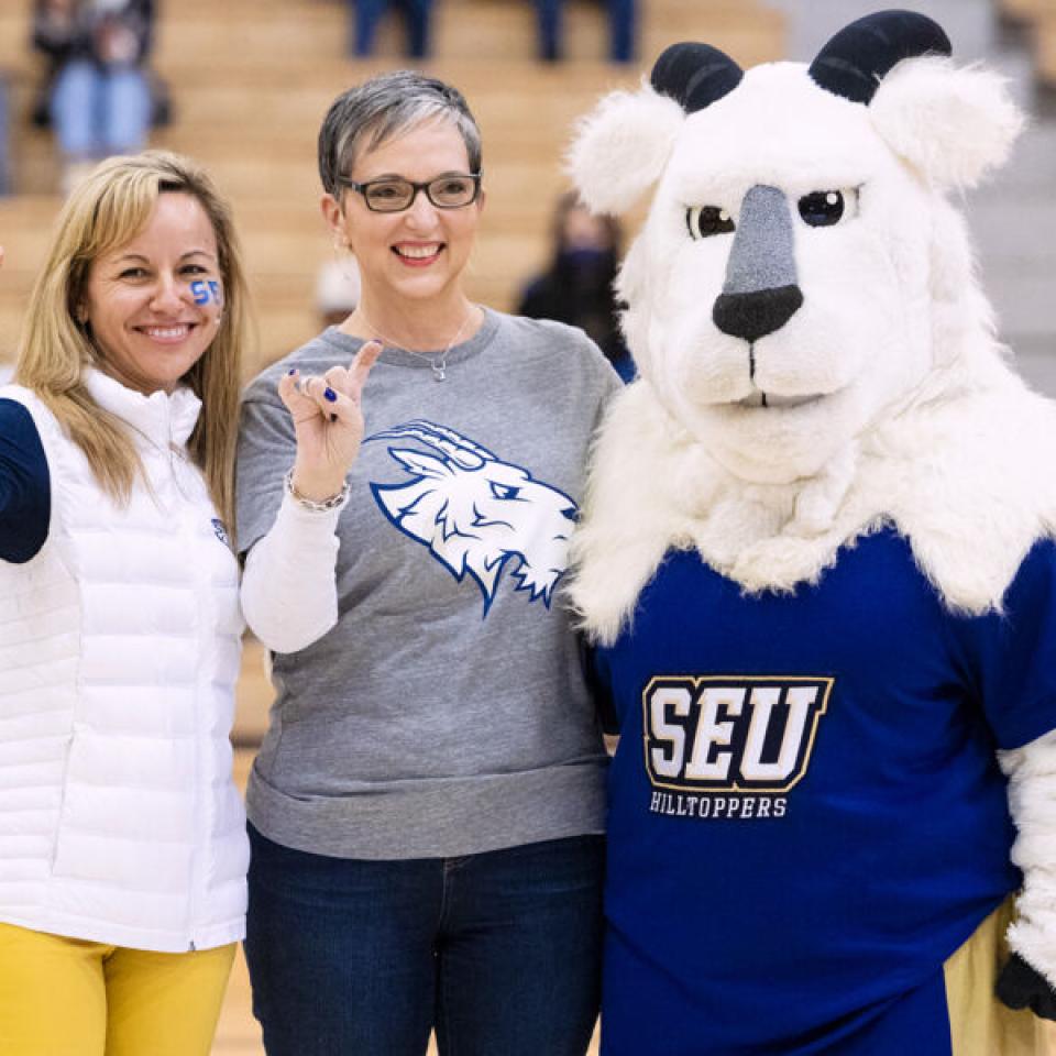 President Fuentes and the school mascot Topper