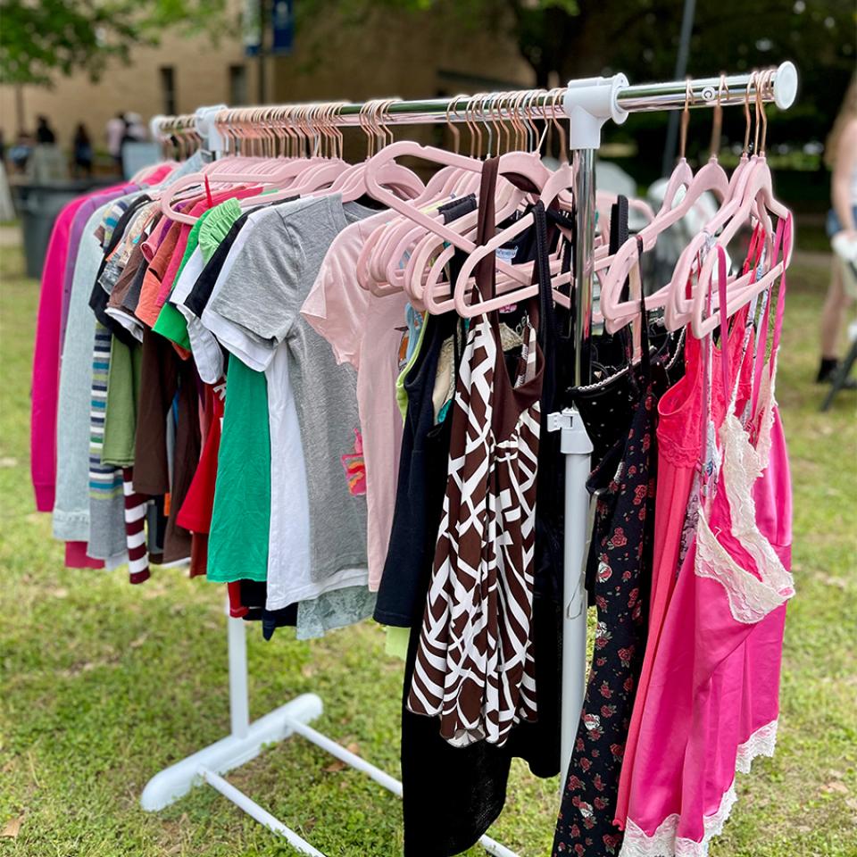 Eco-friendly clothing on display at Earth Day Fair 2025.
