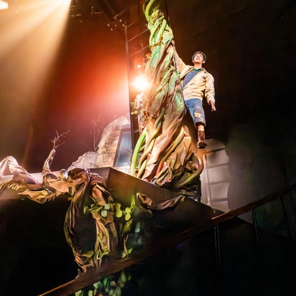 Actor playing Jack in Into the Woods. He is hanging off a Beanstalk.