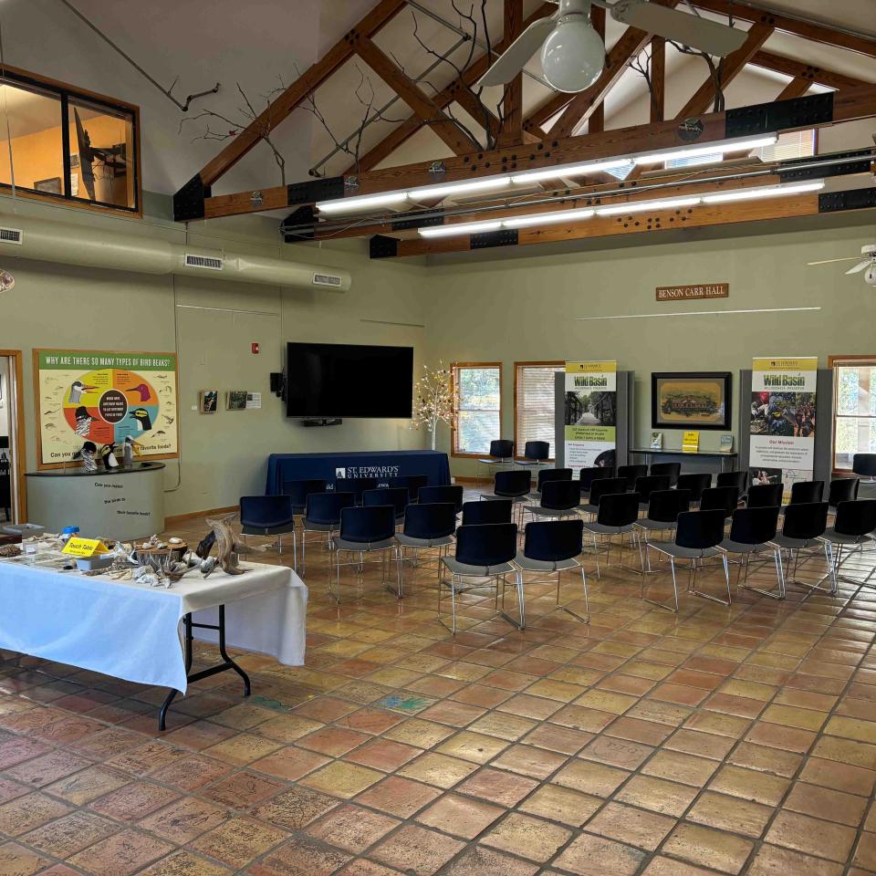 The Wild Basin visitor gallery, with chairs and tables set up