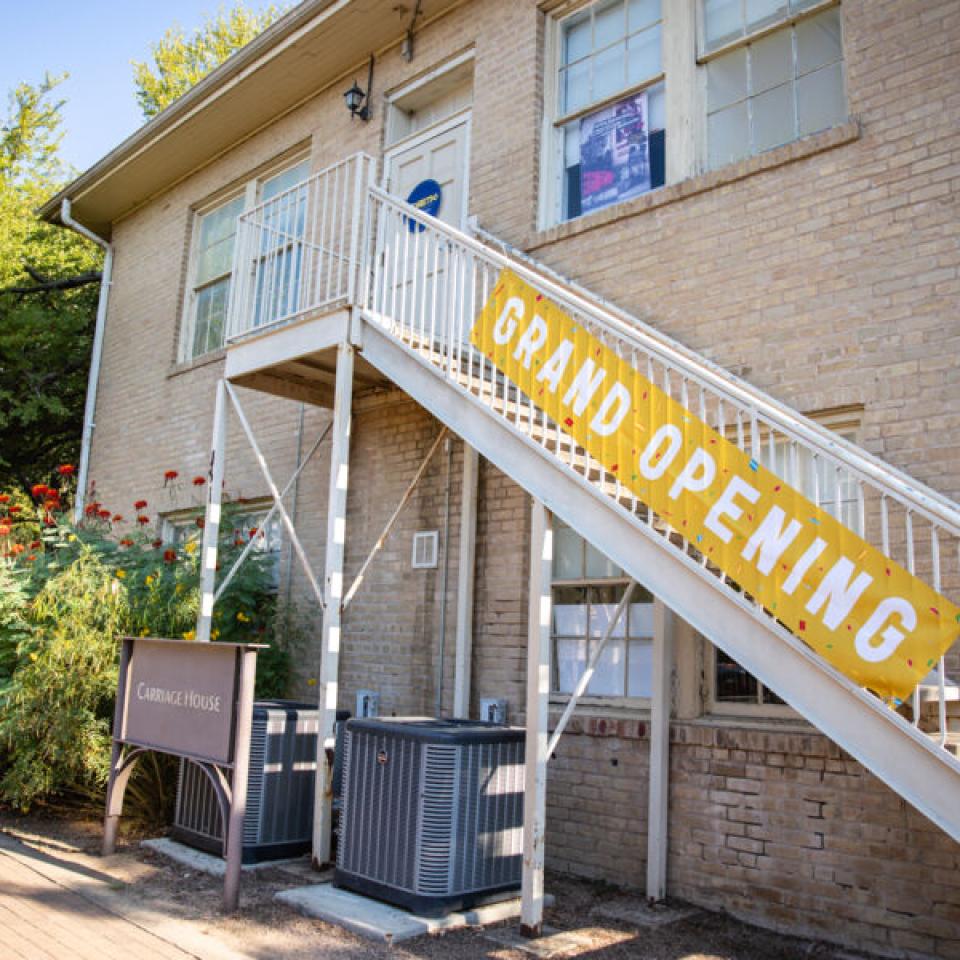 Hilltoppers celebrate the grand opening of the new Carriage House space for the Kozmetsky Center.