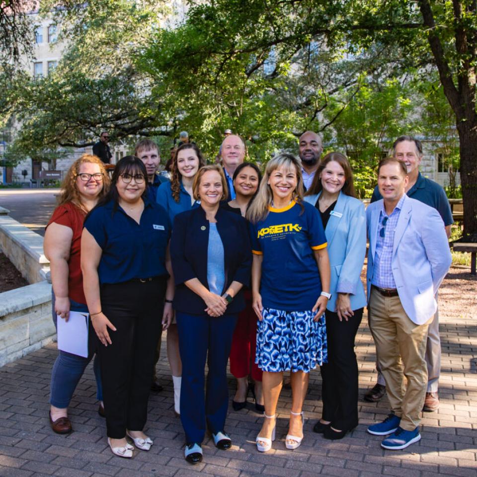 Hilltoppers celebrate the grand opening of the new Carriage House space for the Kozmetsky Center.