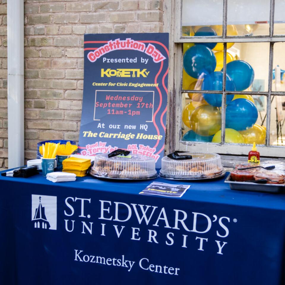 Hilltoppers celebrate the grand opening of the new Carriage House space for the Kozmetsky Center.