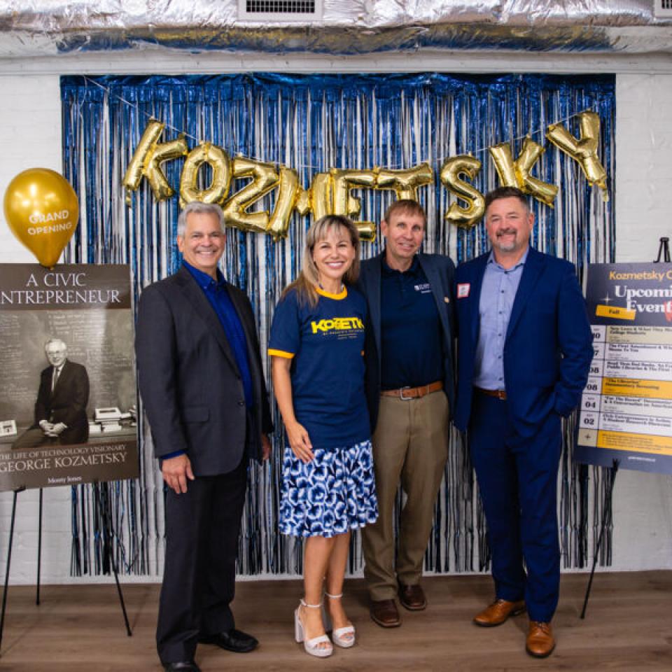 Hilltoppers celebrate the grand opening of the new Carriage House space for the Kozmetsky Center.