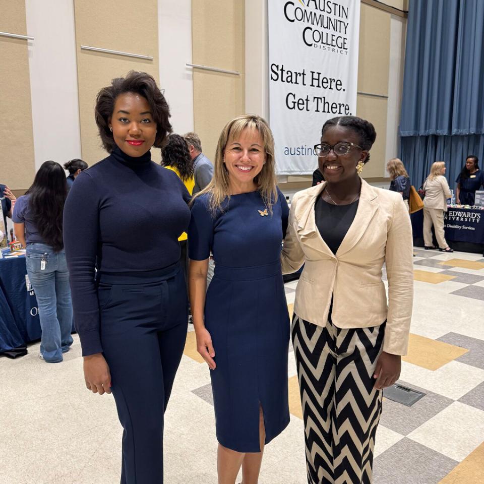 Michaela Monroe '27, Accounting, with President Montserrat Fuentes.