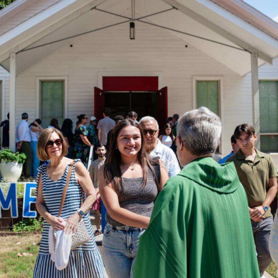 Hilltoppers gather for the Mass of Welcome inside of the Our Lady Queen of Peace Chapel.