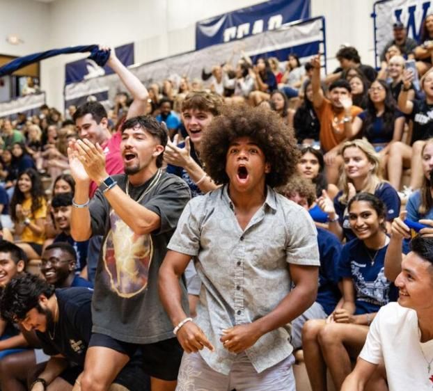 Students having fun at the pep rally during Anchors weekend.