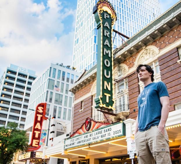 Sam McFarland in front of the Paramount Theater