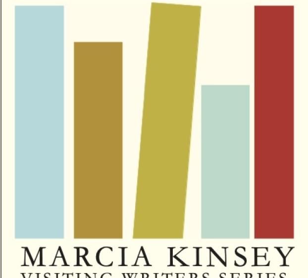 Logo with five colorful rectangular book shapes in light blue, brown, olive green, mint, and red above the text "MARCIA KINSEY VISITING WRITERS SERIES" against a light off-white background.