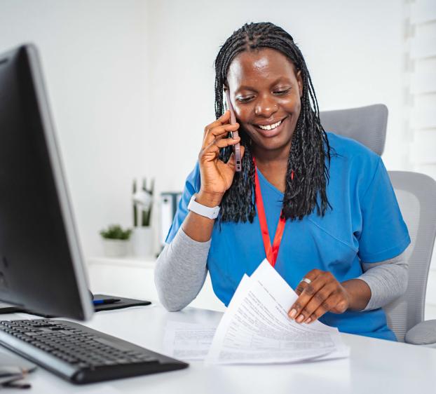 Healthcare leader on phone
