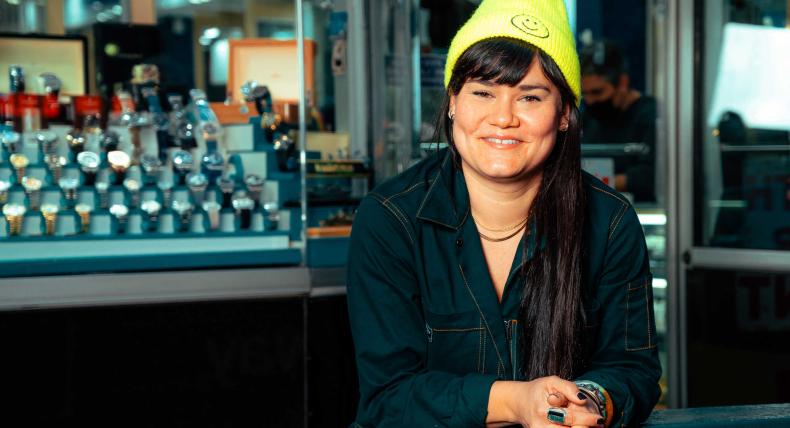 Deneice O'Connor in a prop studio 