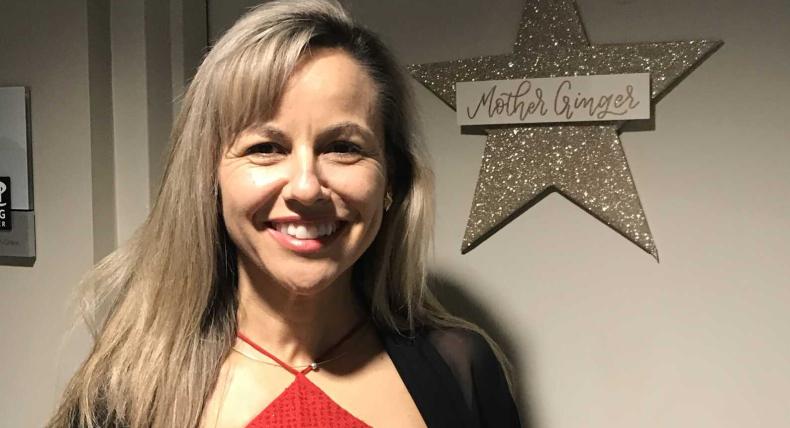 President Fuentes in front of her dressing room at the nutcracker 