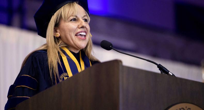 President fuentes speaking at her inauguration 