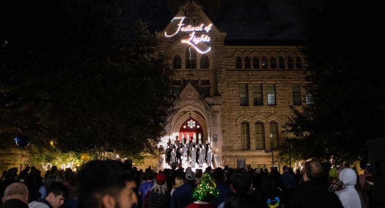 Main Building is illuminated for the Festival of Lights