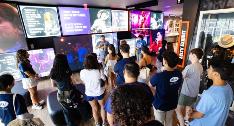 Students listen during the tour of ACL Live