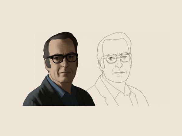 photo sketch of a man with glasses