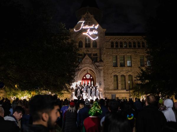 Main Building is illuminated for the Festival of Lights