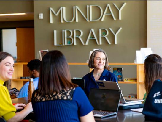 Students meet in the Munday Library