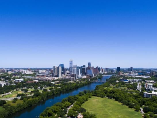 An aerial view of the Austin skyline