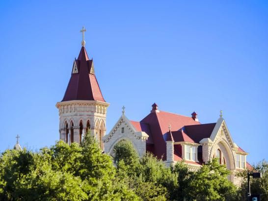 Main building tower against the blue sky