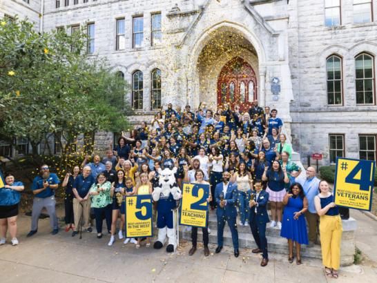 USNWR announcement on the steps of main building