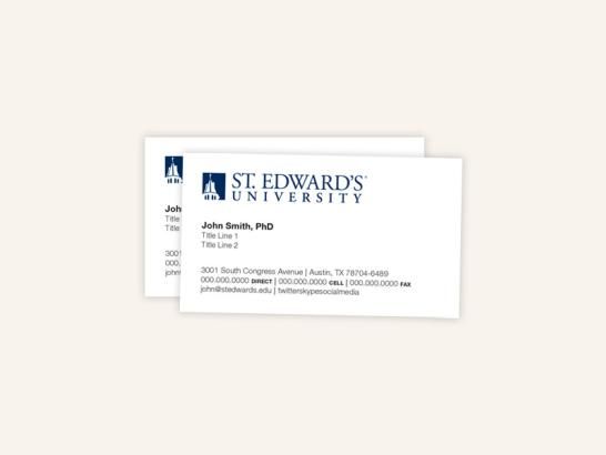 an example of the St. Edward's business cards with a blue logo