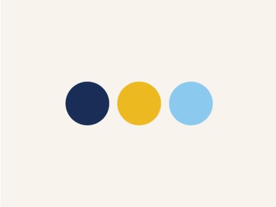 Three circles shown in a row, in navy, gold and lighter blue