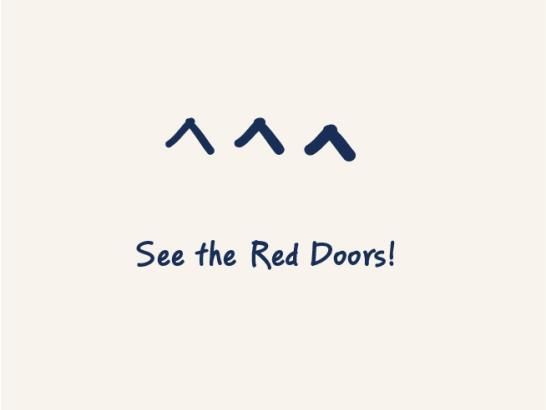 Visual examples of a handwritten font showing insert symbols and a line of text, "See the Red Doors!"