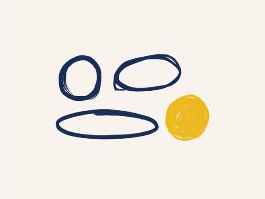 Three differently sized circles shown in a sketch style, plus a fourth solid gold circle in the same sketch style