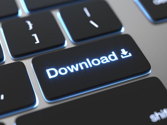 Close up of a keyboard with black keys, with a Download button highlighted.