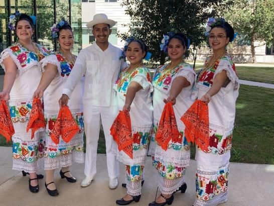 Students participating in ballet foklorico