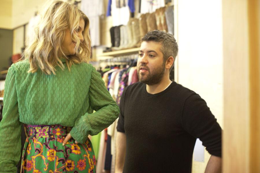 Brandon Maxwell helping a model 