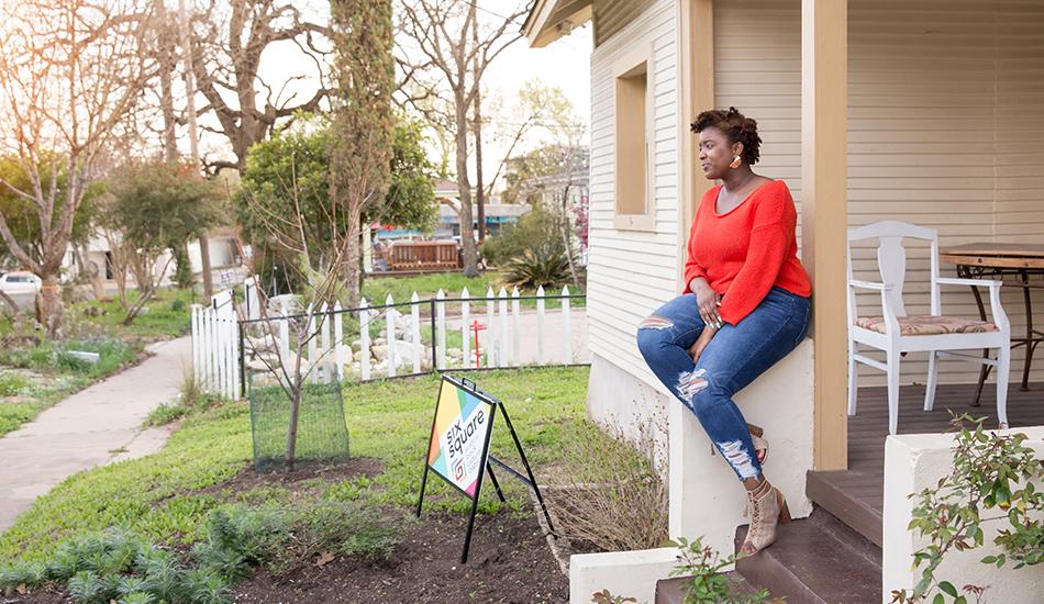 Genevia Kanu sitting outside. 