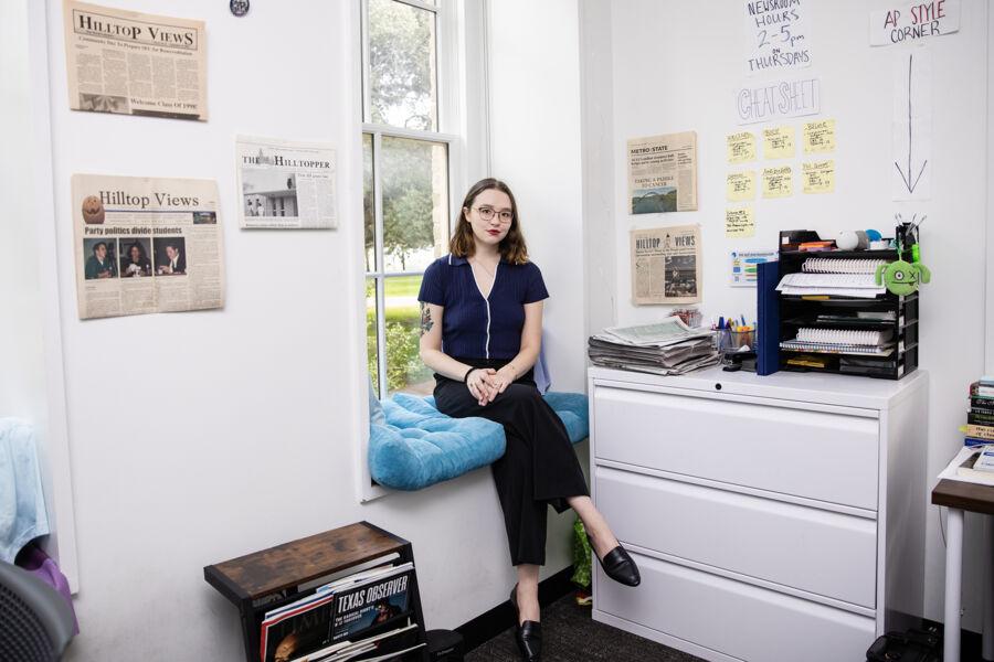 Student, Claire Lawrence poses in the Hilltop Views Office
