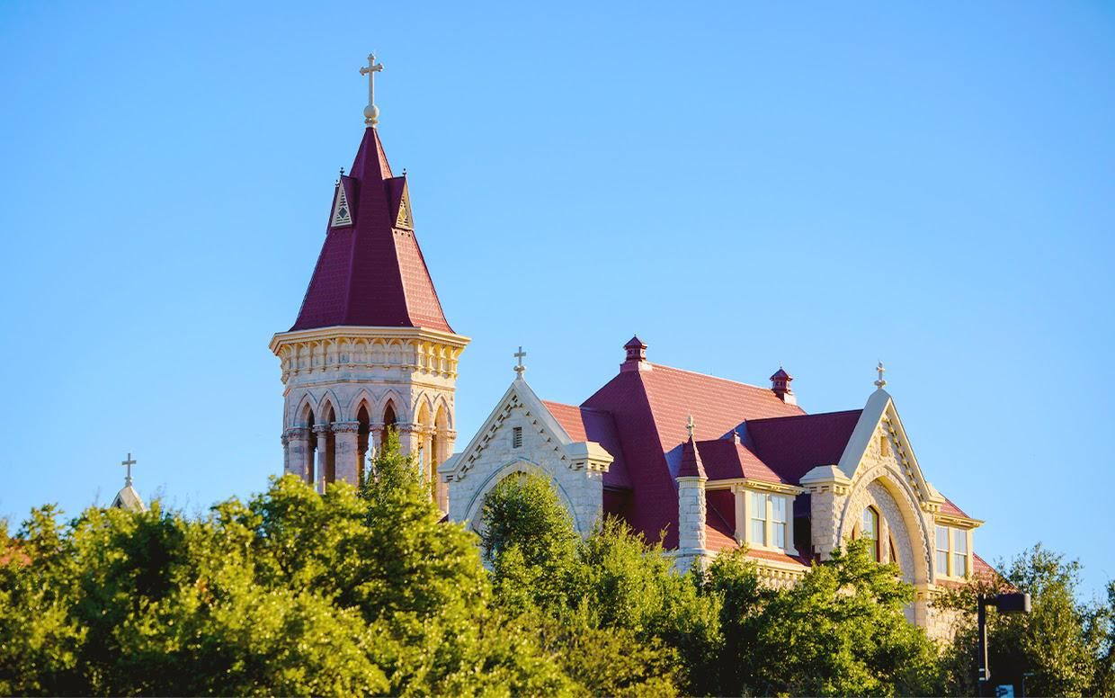 A photo of Main Building at St. Edward's University.