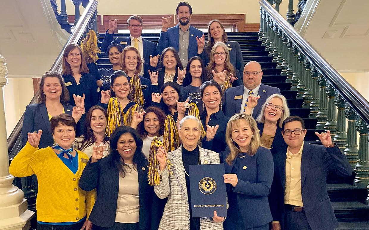 President Montserrat Fuentes and Hilltoppers celebrate Nursing program recognition at the Texas State Capitol.