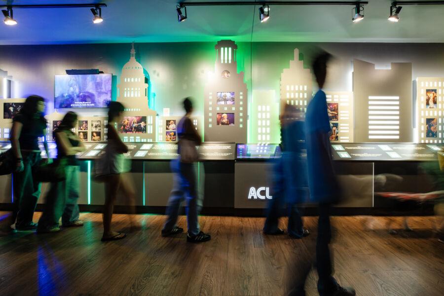 Students observe the history of ACL Live during their tour