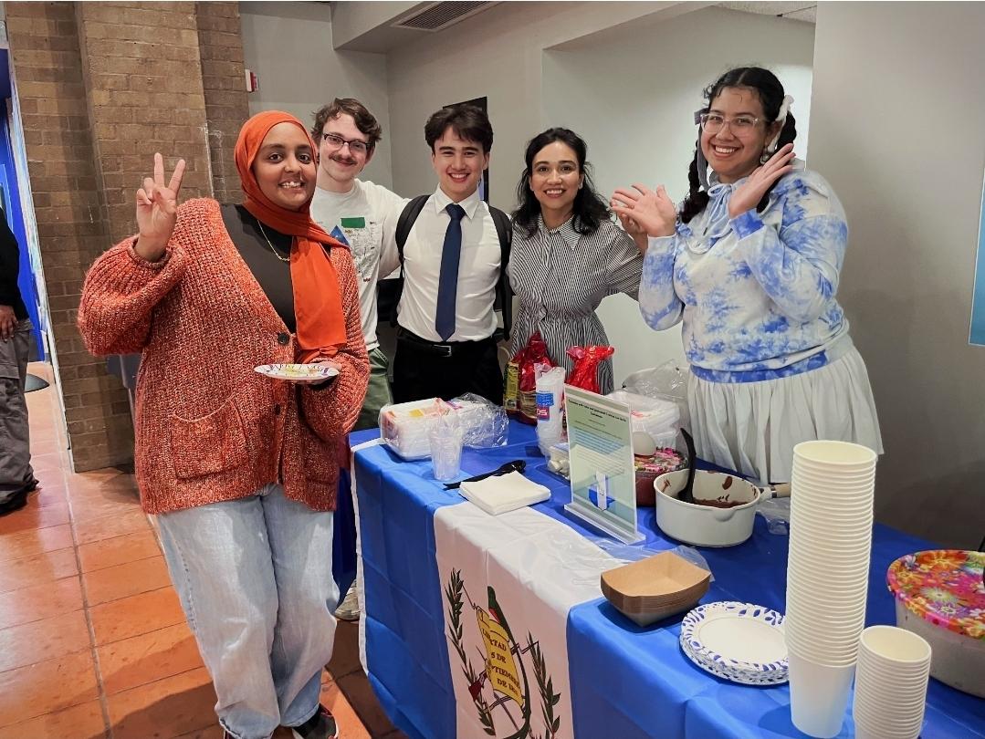 Rivera celebrates the International Cultural Showcase with fellow members of the International Student Association, including Aaron Wheatley (second to left).